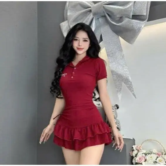 Đầm polo rút dây in nơ dáng xòe thời trang dành cho nữ 45-75kg - Un In Store Bs055