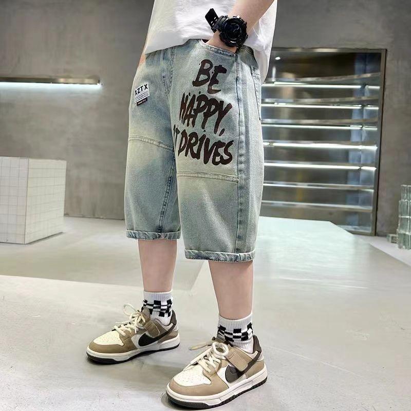 Quần Short Denim, Cho Bé Trai, Quần Cropped Mỏng Mùa Hè, Hàng Mới Về 2024, Dành Cho Trẻ Em Trung Bình Và Lớn, Phong Cách Hàn Quốc, Quần Mùa Hè 3