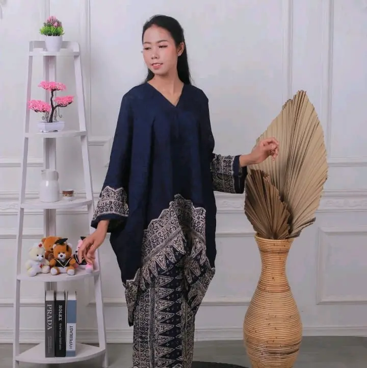 set stelan jupri kaftan tunik stelan batik jupri kosongan melayu Atasan Motif Muslim Viscose Panjang Mewah Baju Setelan Wanita Bawahan Lilit Salur