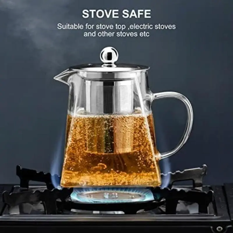 Glass Teapot with Removable Stainless Steel Filter, 1 Count 750ml/25.36oz Tea Coffee Water Kettle, Tea Making Tool for Home Office Use 5