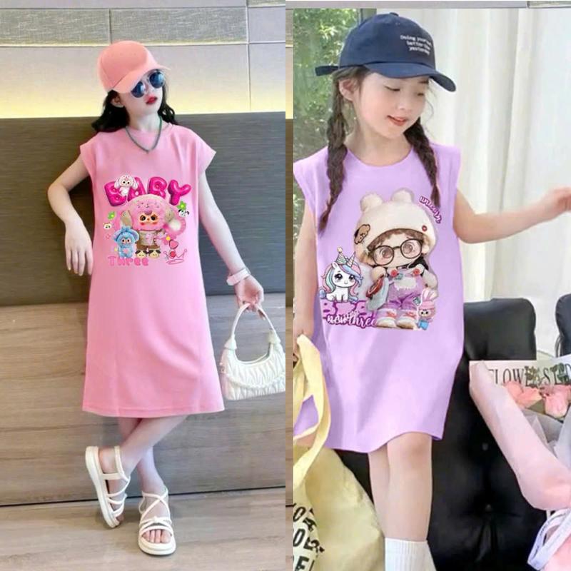 Váy Xuông sát nách cực kỳ xinh xắn dành cho bé gái 9-45 kg chất liệu COTTON in hình BABY-THREE MẪU VÁY XUÔNG. 0