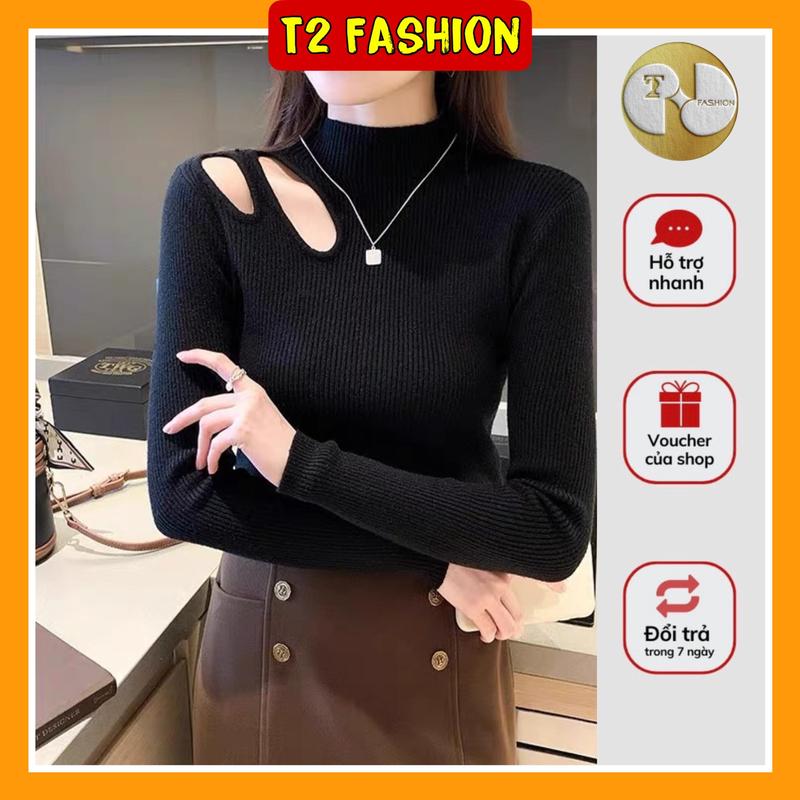 Áo len dài tay cổ 3 phân khoét hở bên vai nữ tính MY3335 Nhung Voi