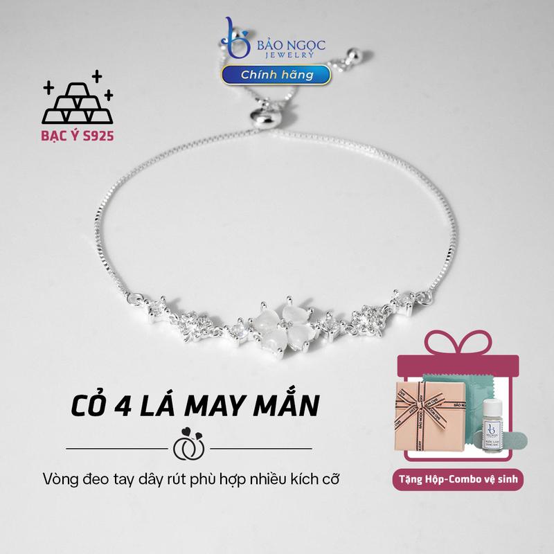 Lắc tay nữ bạc 925 chính hãng - Cỏ 4 Lá May Mắn Thiết Kế Dây Rút Dễ Dàng Vòng Tay Xinh Dễ Điều Chỉnh Kích Thước Phụ Kiện Lấp Lánh - LT2910 [Bảo Ngọc Jewelry]