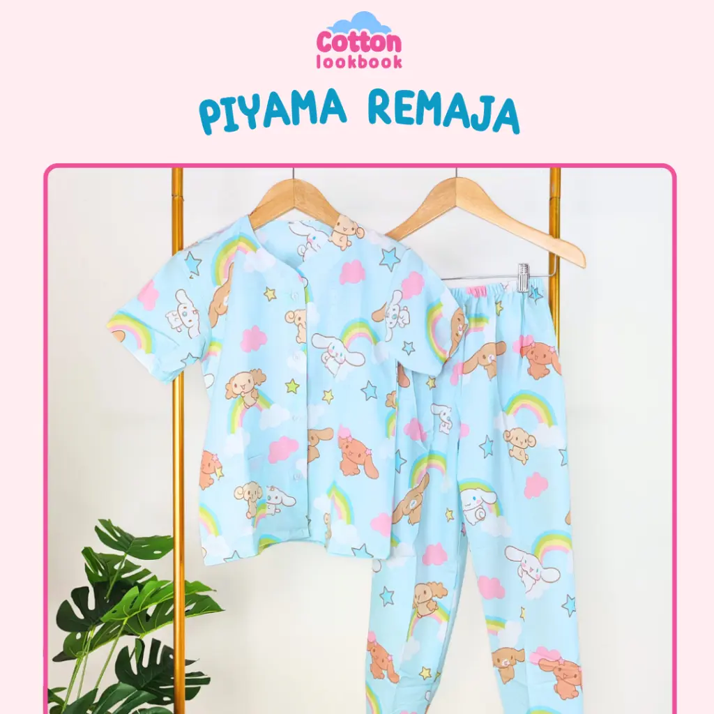 COTTON LOOKBOOK - PIYAMA REMAJA MOTIF CINNAMOROLL RAINBOW 10-15 TAHUN / SMP SIZE XL 10 11 12 13 14 15 TAHUN / BAJU TIDUR MOTIF CINNAMOROLL RAINBOW