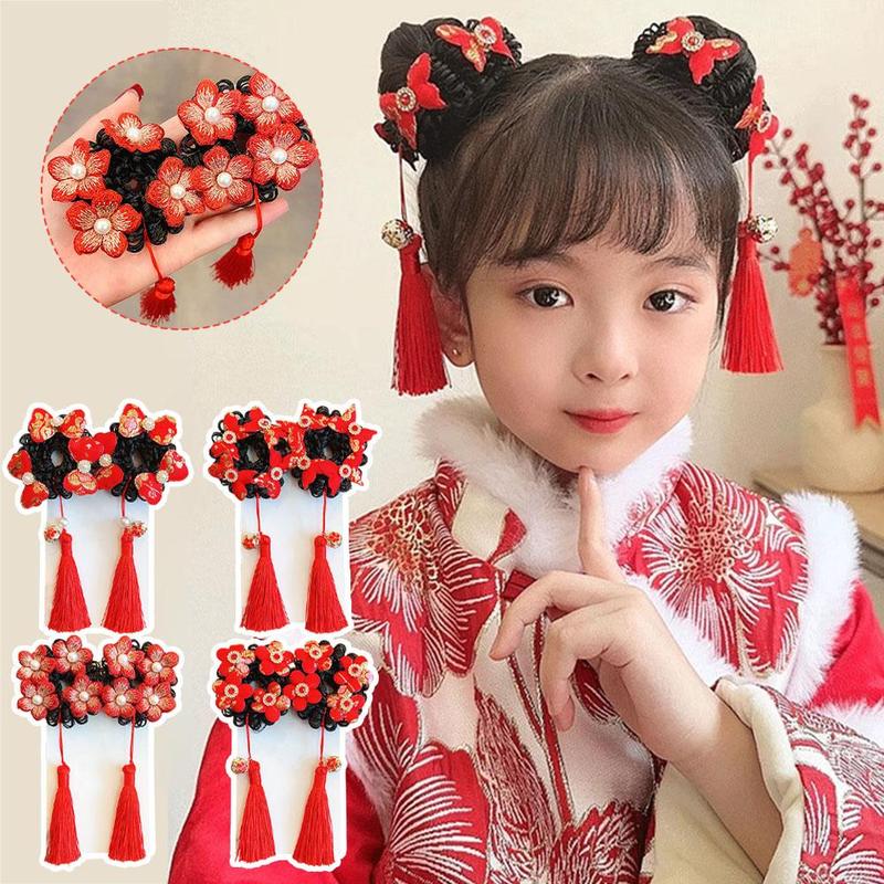 Product Introduction of Tóc Giả Trẻ Em, Phụ Kiện Tóc Scrunchies Bóng Tua Rua, cài tóc Cô Gái Năm, Phong Cách Cổ Trang Mới, C4J1 13