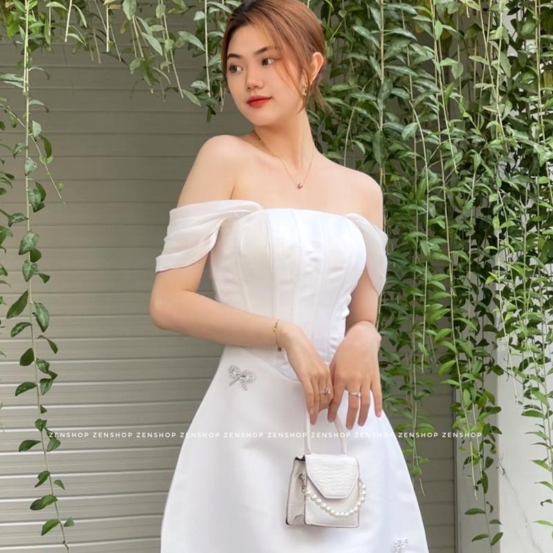 Đầm dự tiệc dáng xòe màu trắng đầm corset cúp ngực sang chảnh- KELLY dress