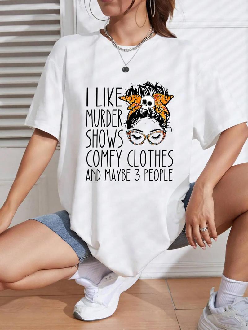 Product Introduction of Women's Cartoon & Letter Print Crewneck Tee, Summer Clothes Women, Casual Half Sleeve T-shirt, Lady's Summer Top Streetwear for Daily Wear 12