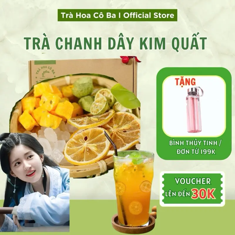Trà Chanh dây kim quất hộp 30 gói Trà Hoa Cô Ba- Set chanh dây, kim quất , đường phèn 0