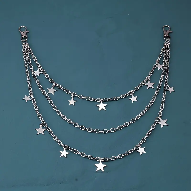 [Layered Chain Punk Star Pendant] Fashion Punk Star Pendant Layered Chain, Ideal For Skirts, Pants And Jeans, Belt Accessories, Gifts 1
