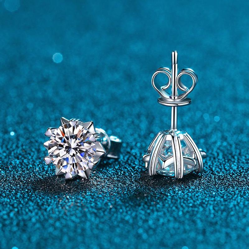 S925 Silver Moissanite Snowflake Ear Stud Female Moissanite 1 Karat Six-Pointed Star Simple and Elegant Earrings 0