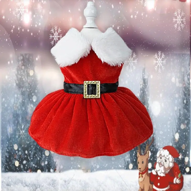 Pet Christmas Festival Dress, Cute Velvet Pet Dress with Santa Claus Buckle Design, Pet Clothes for Small Dogs & Cats, Dog & Cat Clothing Supplies, Christmas Gift