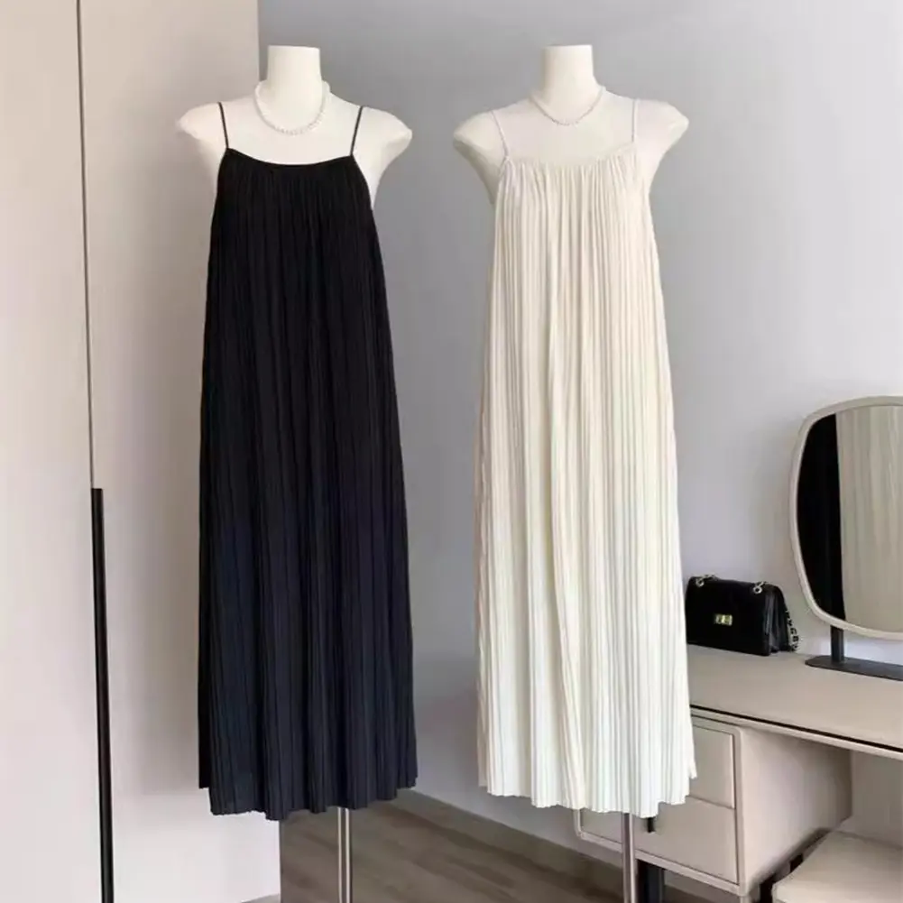 Womens Pleated Suspender dress Lazy style Inner wear Temperament Long skirt