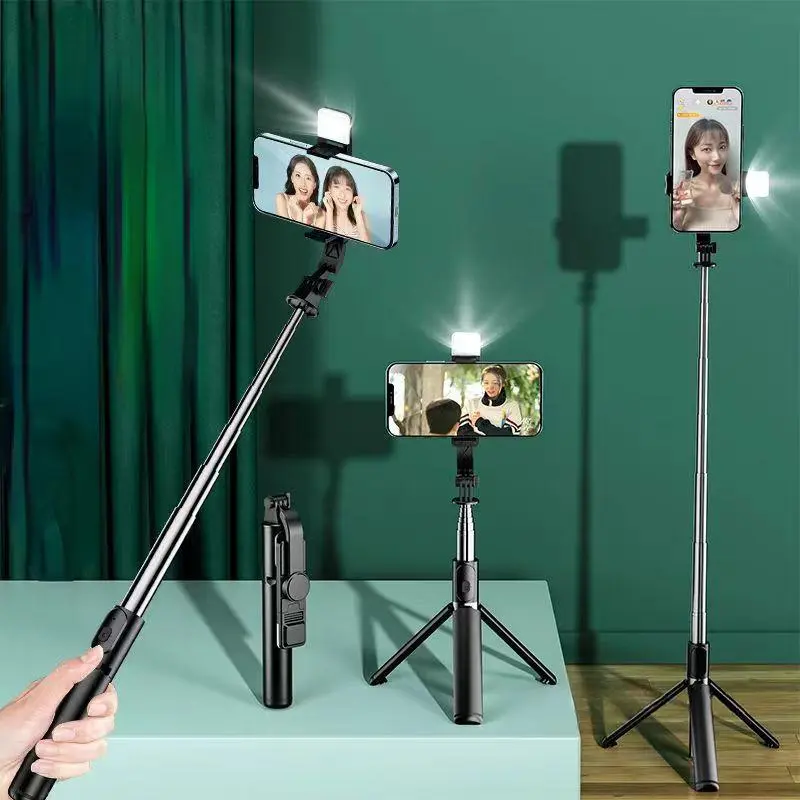 Selfie Stick Wireless Bluetooth Compatible Foldable Mini Tripod for Phone with Fill Light Shutter Remote Control for Ios Android