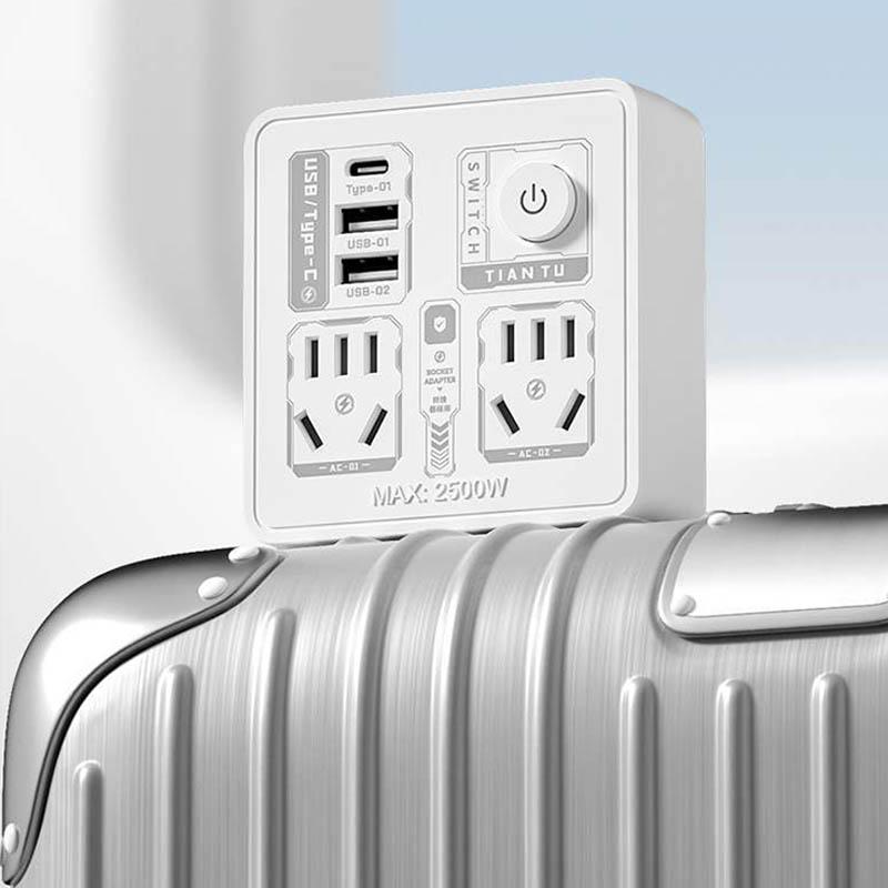 Multi functional socket converter - dual USB+Type-C charging port, compact and portable 1