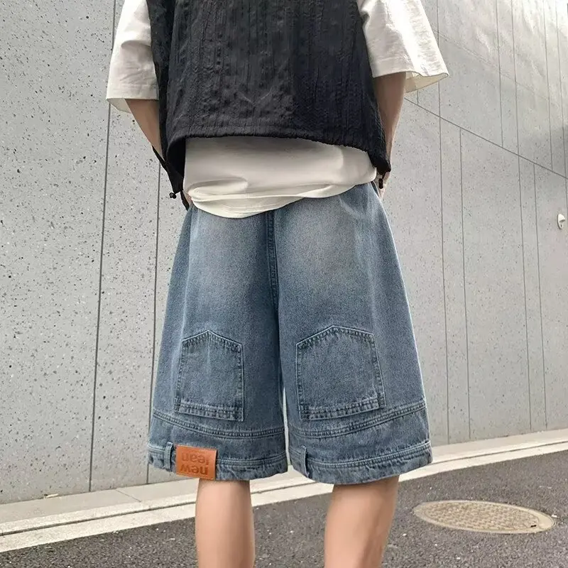 Quần Short Denim, Dành Cho Bé Trai, Trang Phục Mùa Hè, Hàng Mới Về, Phong Cách Đường Phố Cao Cấp, Thiết Kế Rửa Ngược, Dáng Rộng Và Ôm Sát, Quần Dài Đến Đầu Gối Thường Ngày