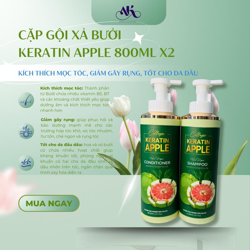 [MP AK] Cặp Gội xả  Bưởi KERATIN APPLE 800mlx2 Phục Hồi Hư Tổn  Chính Hãng dầu  gội