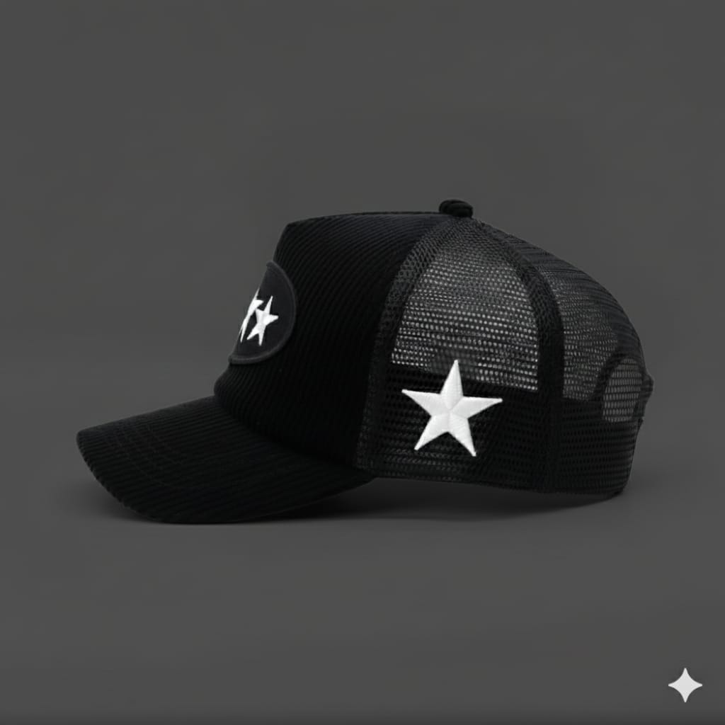 TOPI JARING TRUCKER LIDAH PENDEK BAHAN CORDUROY HITAM