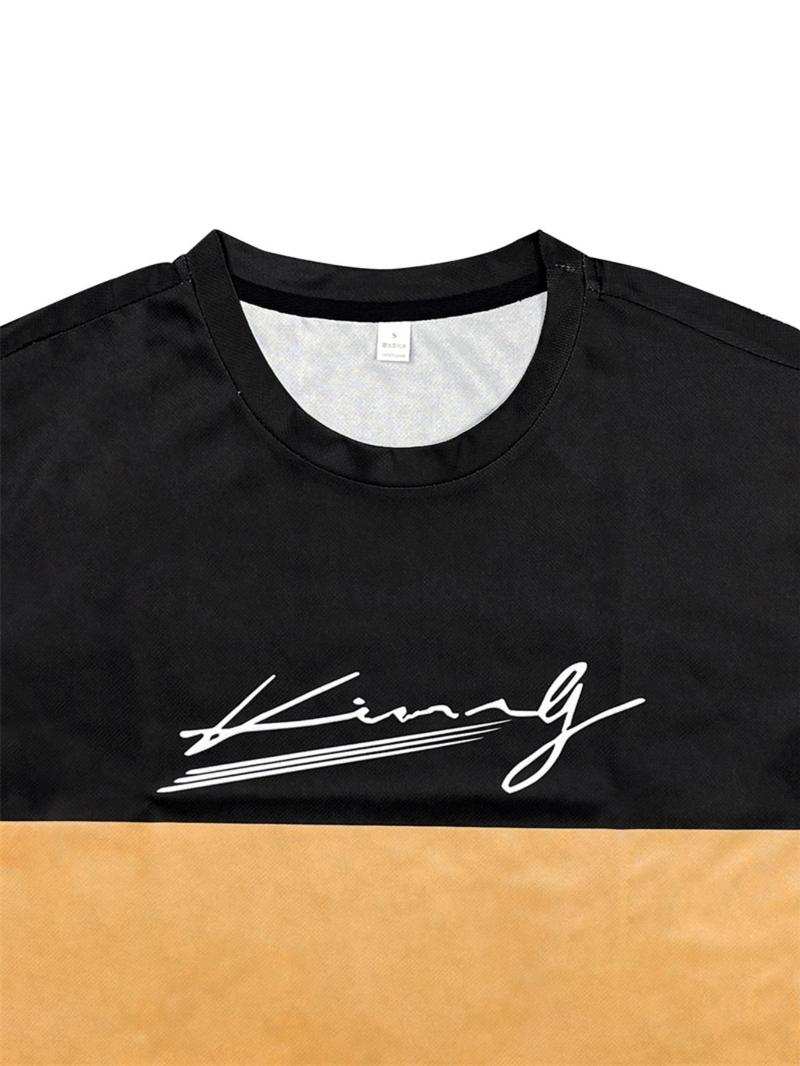 Product Introduction of Men's Regular Fit Colorblock Round Neck Tee, Casual Short Sleeve Crew Neck T-Shirt for Summer, Fashion Men's Top for Daily Wear 4