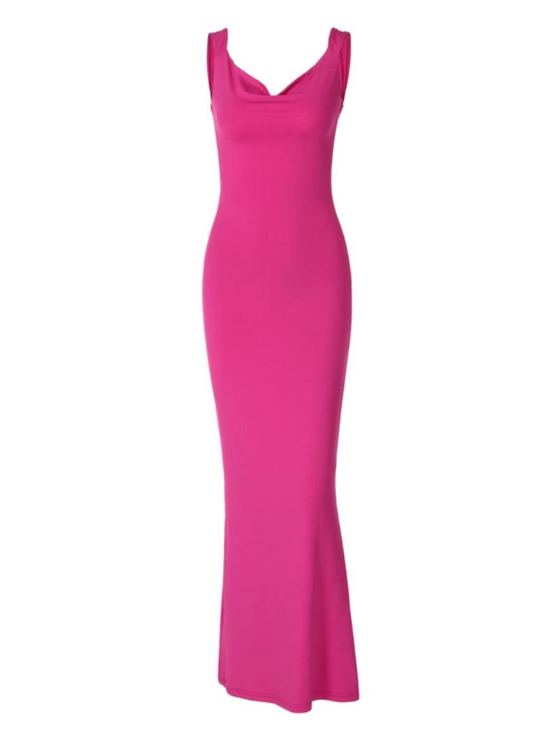 Product Introduction of Women's Plain Backless Bow Back Draped Tank Dress, Solid Cowl Neck Sleeveless Maxi Dress for Party Club Dating Wear, Ladies Summer Clothes Valentine's Day, Holiday Dresses 7