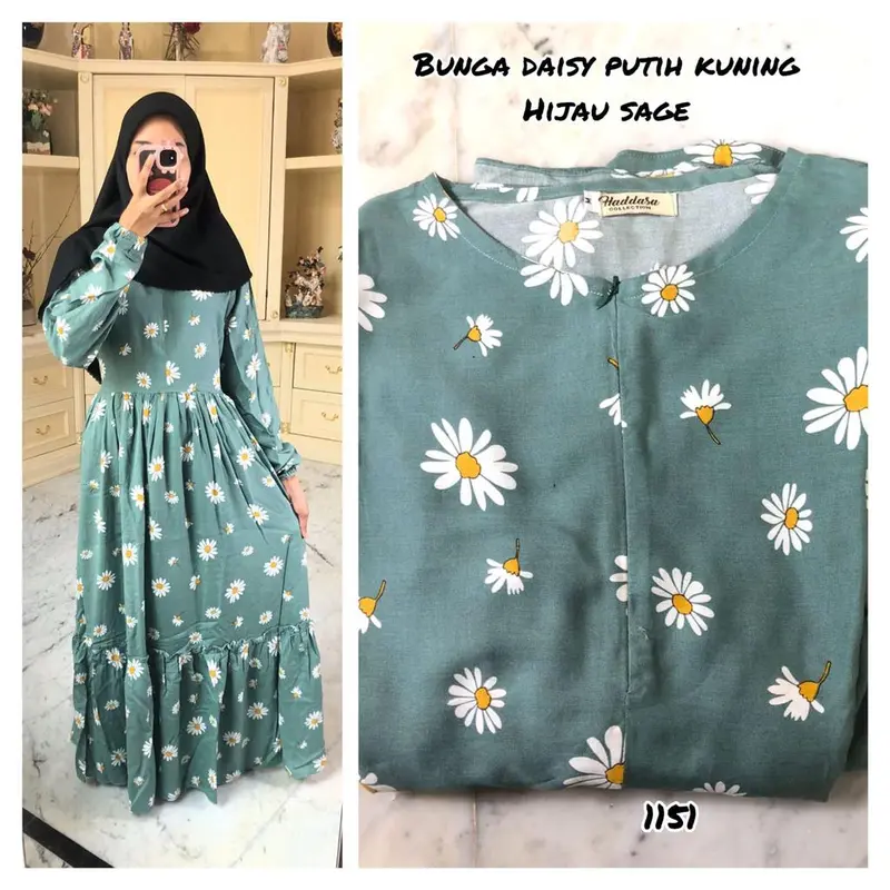 GAMIS RAYON BUNGA DAISY PUTIH KUNING (SAGE) 0