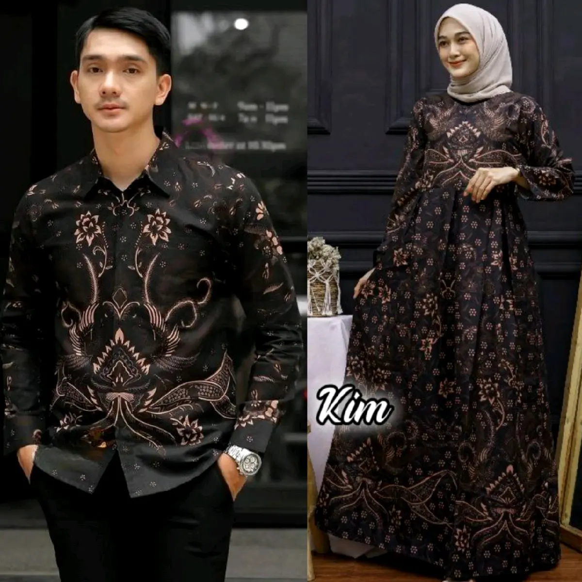 Baju Batik Couple Exclusive Motif folli Terbaru/Set Couple Pasangan Gamis Dan Kemeja Batik Lengan Panjang Sarimbit Keluarga Seragam