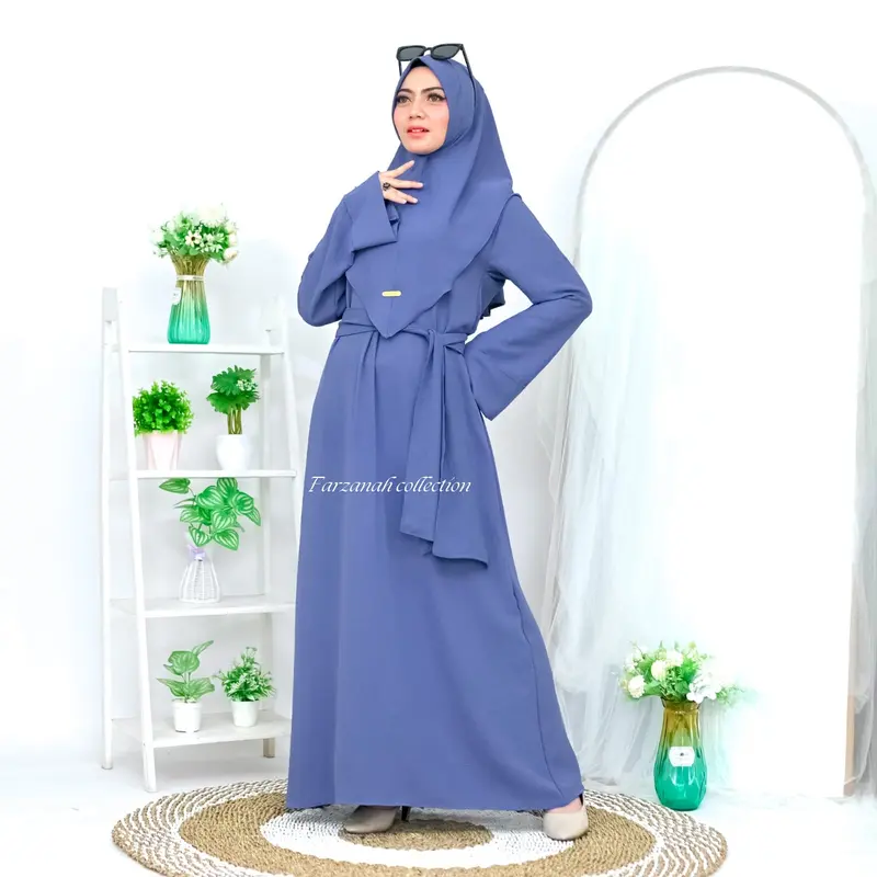 Abaya turkey remaja set hijab bahan crinkle airflow baju gamis abaya lebaran terbaru 2024 7