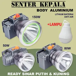 Senter Lampu Kepala Head Lamp Body Aluminium Nyala Putih Kuning 50Watt / 80Watt / 150Watt senter  & lampu  gunung senter  jarak  meter senter  kepala