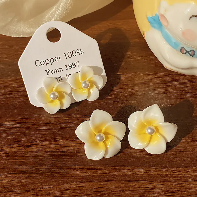 Bông Tai Đinh tán Ngọc Trai Frangipani, Phong Cách Mùa Hè, Bông Tai Cao Cấp Cho Nữ, Thiết Kế Độc Đáo Ngọt Ngào, Bán Chạy, Hàng Mới Về 2025 0
