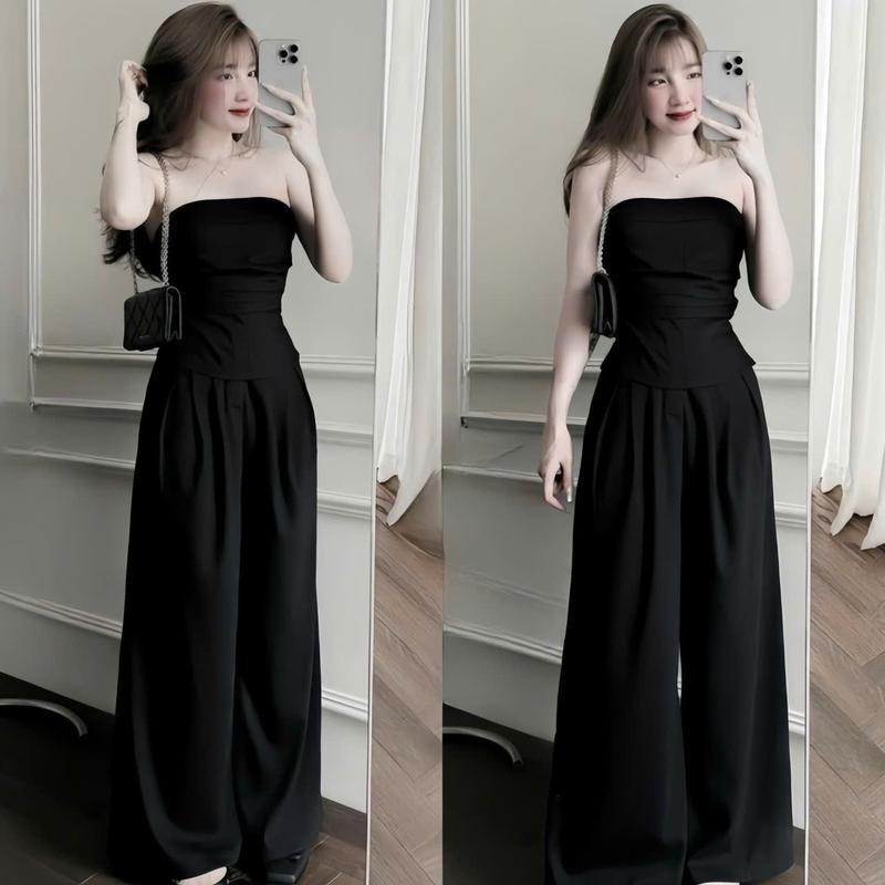 Set bộ nữ mango áo cúp ngực moking mix quần dài ống suông xinh xắn tôn dáng dành cho nàng diện di chơi.