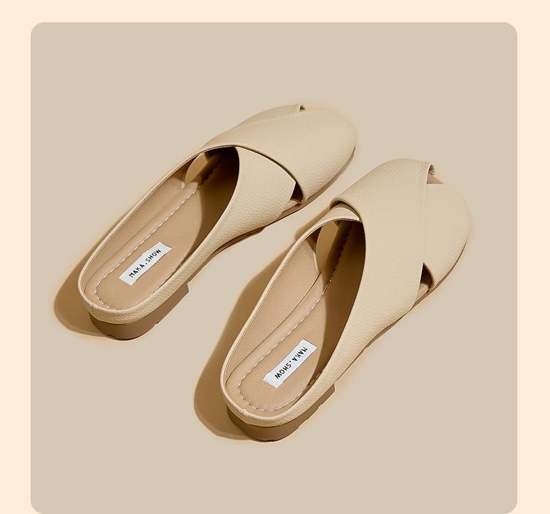 Product Introduction of French Style Closed Toe Slippers for Girls Summer Outdoor Walking Shoes 2024 New Fashion All-Matching Women's Flat Sandals walking shoes footwear girl comfort Parent Knee 11