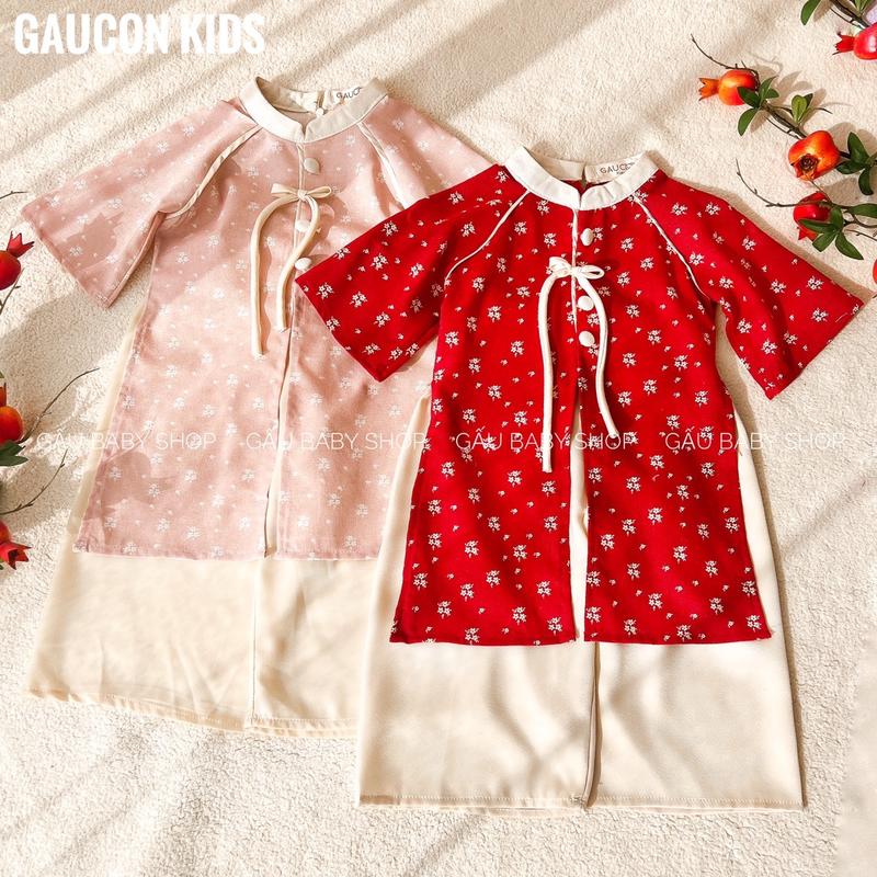 Áo dài LINH LAN cho bé gái chất nilen in hoạ tiết hoa cao cấp cho bé 8-35kg tặng bờm ngọc trai - B137