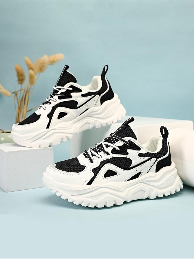 Product Introduction of Women's Fashionable Patchwork Lace Up Low Top Sneakers, Casual Comfortable Breathable Sports Running Shoes, All-match Basic Shoes for Daily Wear 7