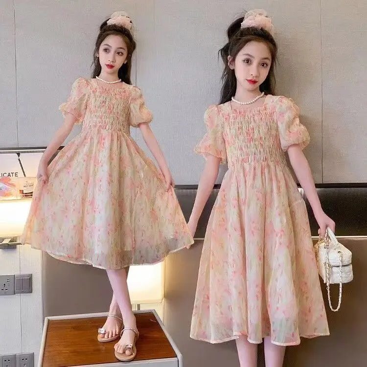 Váy Bé Gái, Phong Cách Phương Tây, Váy Công Chúa, Cho Trẻ Em, Cỡ Trung Bình Và Lớn, Quần Áo Mùa Hè, Váy Hoa, Hàng Mới Về Mùa Hè 2024
