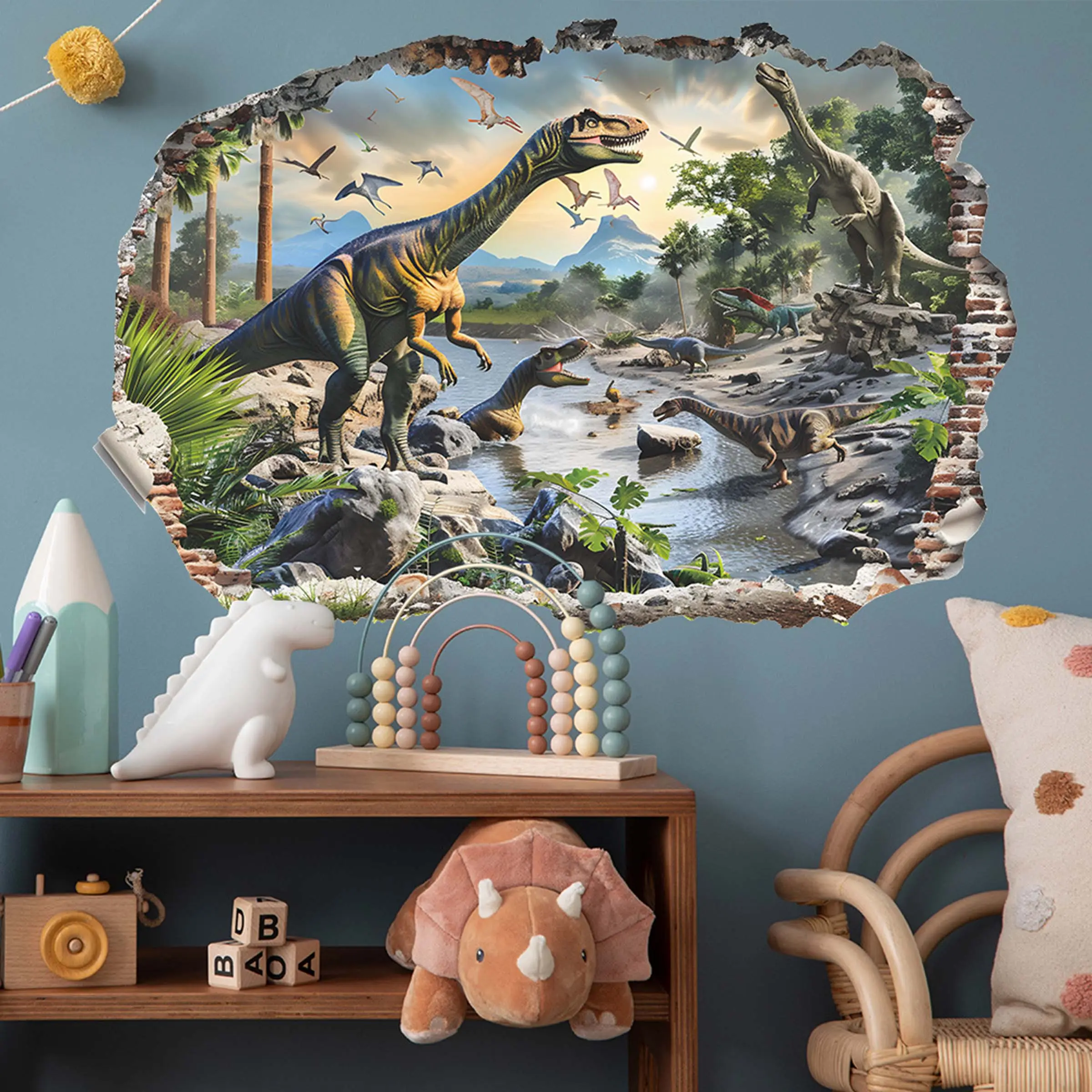 Dinosaur Pattern Wall Sticker, 1 Count Self-adhesive Removable Wall Decal, Wall Art Decorative Sticker for Home Living Room Bedroom