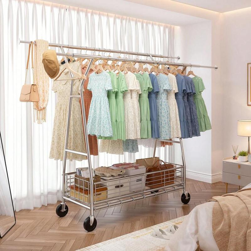 Heavy Duty Clothes Rack, 600LBS Clothing Rack With Sturdy Wheels And ...