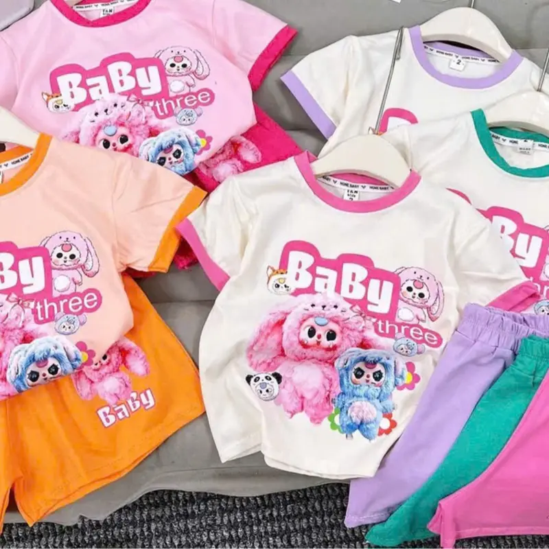 Bộ áo cộc tay bé gái mẫu BABY THREE mùa hè sz tới 38 kg 5 màu chất coton thoáng mát 1