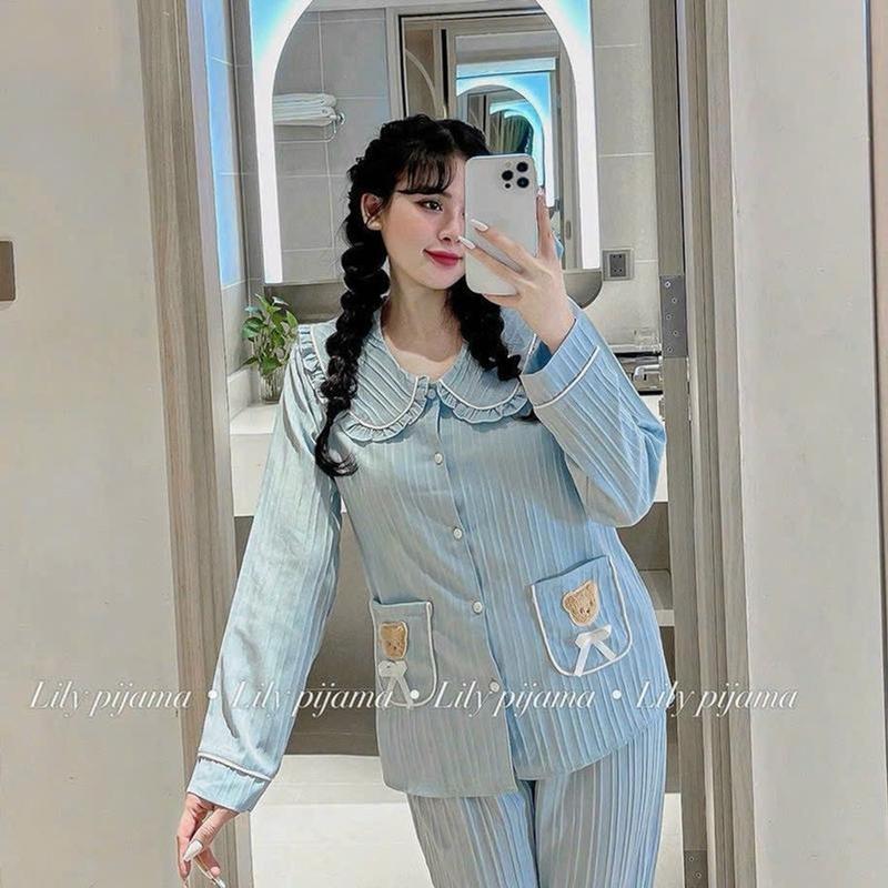 Combo 2Bộ Pijama GẤU CỔ sen áo dài tay quần dài 4