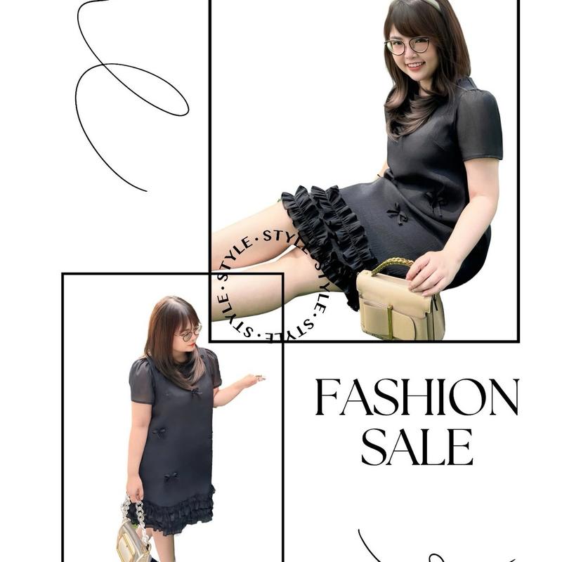 Đầm suông nhún bèo 2 tầng, váy đầm suông tay bồng 2 lớp chất liệu tơ cao cấp Lasime Clothes Nữ Women 3