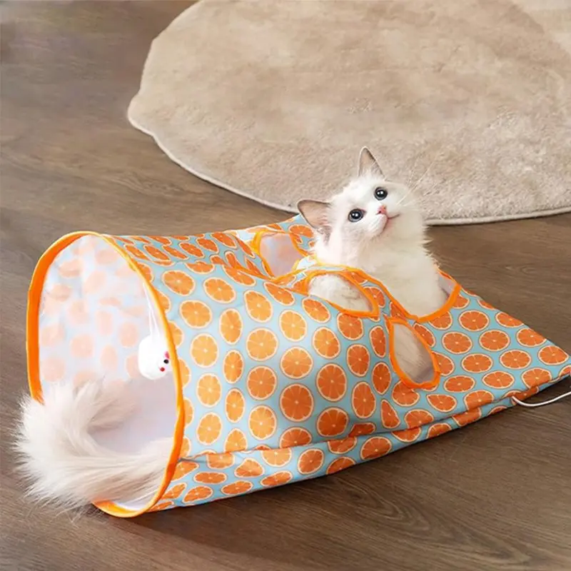 Cartoon Animal Pattern Cat Tunnel, 1 Count Wear-resistant Foldable Cat Tunnels with Ball & Mouse Toys, Interactive Pet Supplies for Indoor Outdoor Use 6