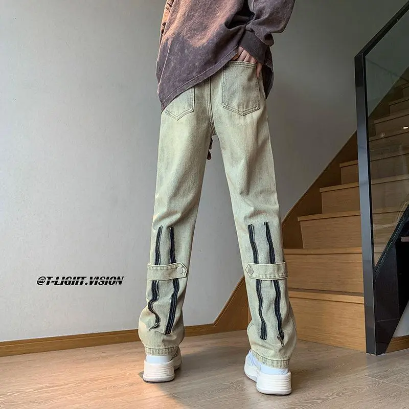 Quần Dài Jean Nam Dáng Suông Rộng, Phong Cách Cổ Điển Thương Hiệu Thời Trang Thiết Kế, Hàng Mới Về Mùa Thu, Ngoại Cỡ Tùy Chọn, Phong Cách Đường Phố Cao Cấp Mỹ, Dễ Phối Đồ, Quần Thường Ngày