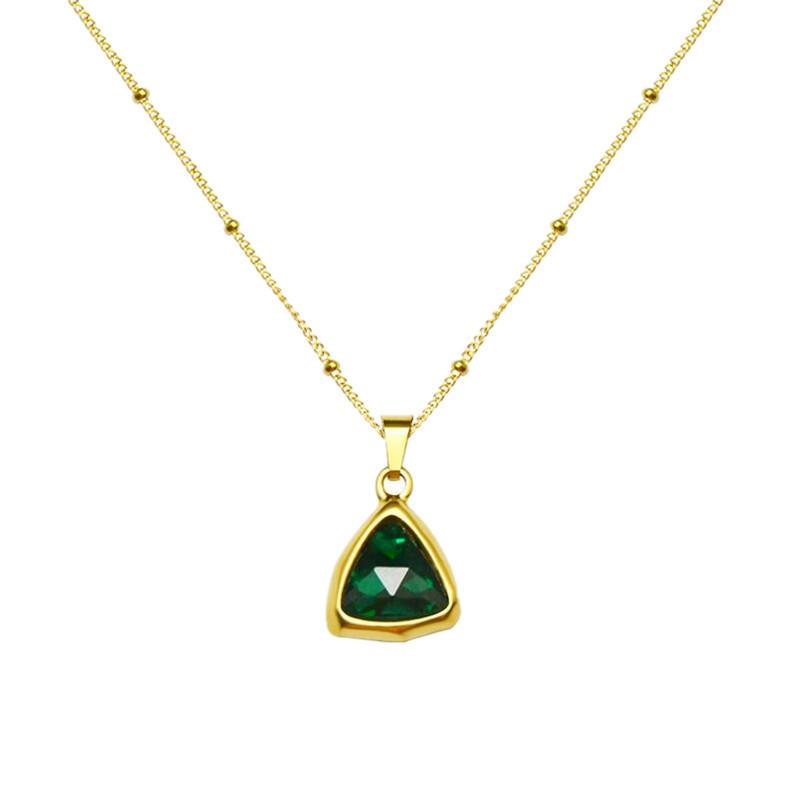 Vintage light luxury jade dark green titanium necklace non-fading collarbone chain for women showing white skin 4