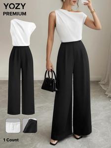 YOZY Women's Colorblock Asymmetrical Neck Zipper Back Jumpsuit, Casual Comfy Jumpsuit for Daily Wear, Ladies Clothes for All Seasons