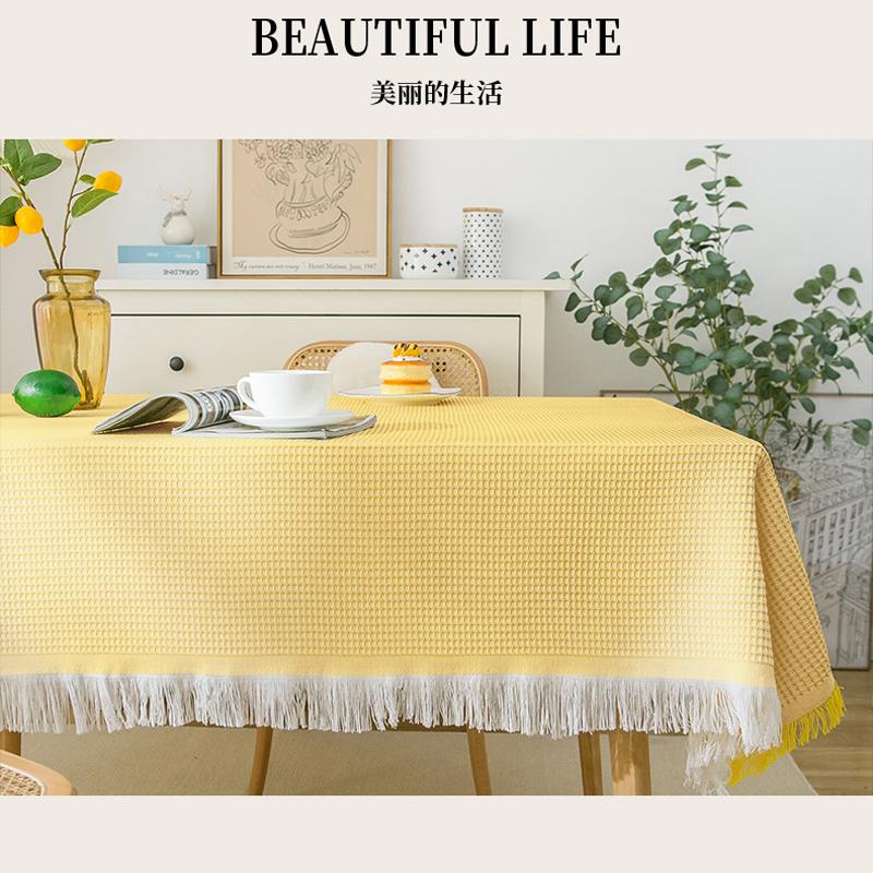 Product Introduction of INS style tablecloth concise solid color waffle cotton linen tablecloth tablecloth 4 colors interior decoration tablecloth cotton fabric tablecloth table  cloth 2