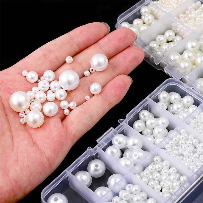 20 đến 200 hạt Trai ABS Màu Be 2-12mm Xỏ Lỗ Đính Cườm 5-30 Hạt Cho Trang Sức Cổ Trang Cosplay Cổ Phục