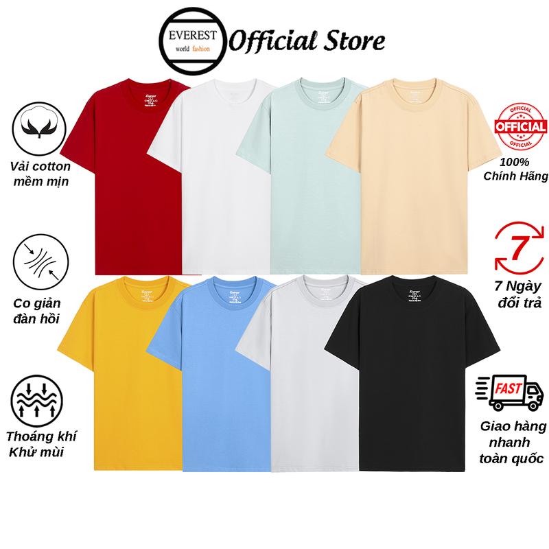 Áo thun nam cotton Everest Basic Primium T1 nhiều màu, vải cotton dày dặn thoáng mát co giản 4 chiều Menswear Top Cổ Tròn Menswear Top Đen