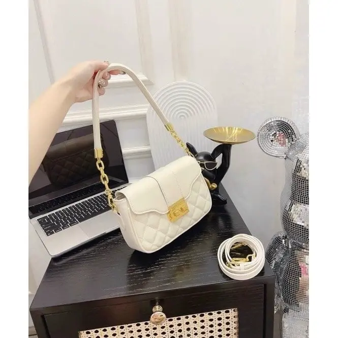 Túi xách nữ trần trám da đẹp thời trang công sở_ TDC225 Bag Tote Bag Tote Đeo Vai Đeo Chéo Kem Chữ Nhật 6