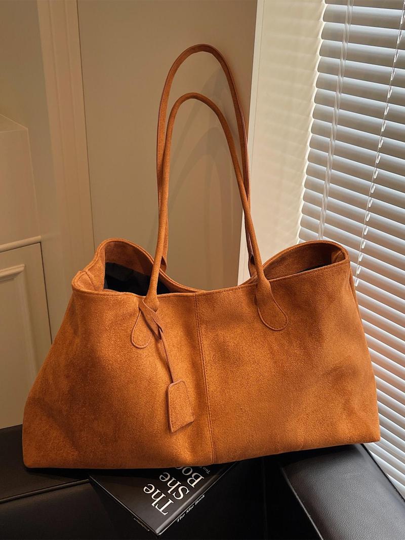 Product Introduction of Women's Solid Color Shoulder Bag, Fashionable Temperament Large Capacity Tote Bag, Simple Retro Style Shoulder Bag for Work, School, Daily Commuting 6