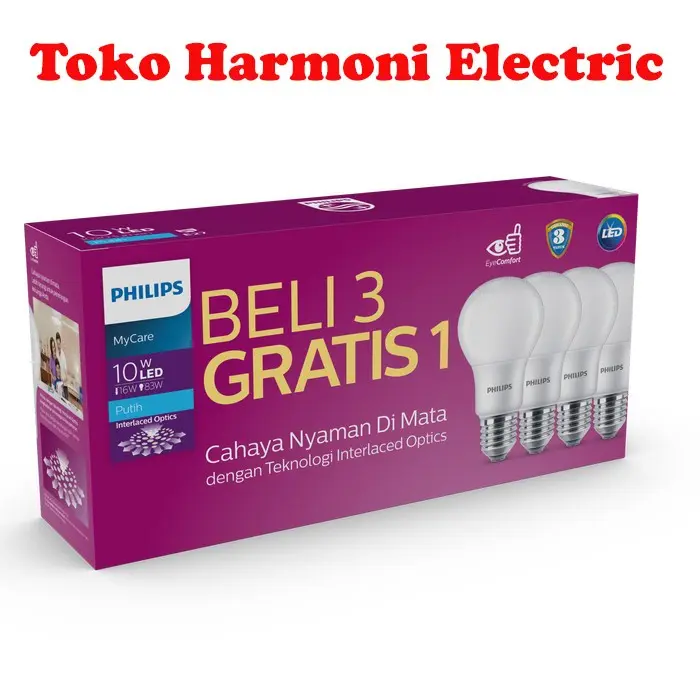 Lampu LED Philips Multipack 10 watt 6500K Putih BELI 3 GRATIS 1
