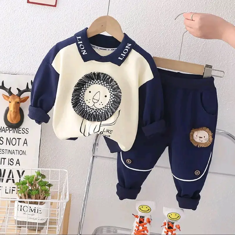 SETELAN SWEATER ANAK LAKI LAKI DAN PEREMPUAN TERBARU BAHAN ADEM MOTIF LION 1-5 TAHUN Boys Girls Zinc Alloy pas 1