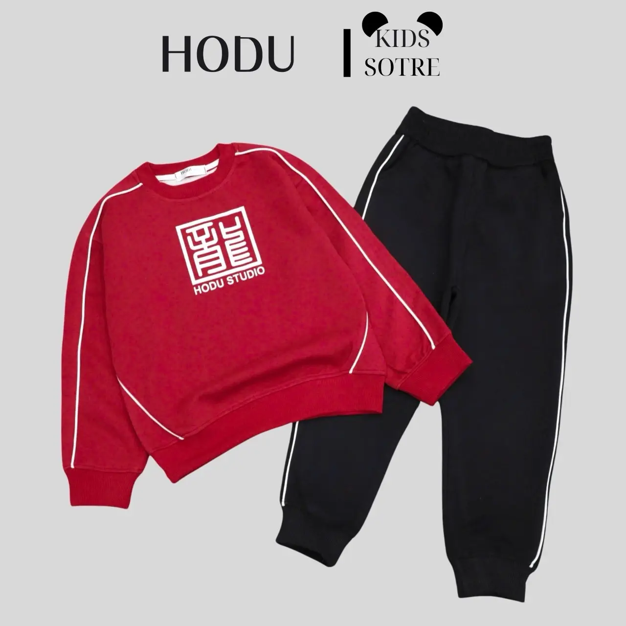Bộ quần áo bé trai (20-58kg) thu đông chất vải NỈ 2DA màu đỏ (HODUKIDS)